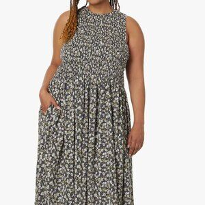 NWOT Madewell The Melody Smocked Midi Dress in Black Floral XXL